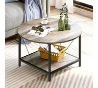 YITAHOME Mesa de Centro Redonda con Estante de Almacenamiento, Mesa Auxiliar Industrial de 2 Niveles, Mesa de té de Madera, Mesa de café para Sala de Estar, Marco de Metal Resistente, 80x80x46 cm