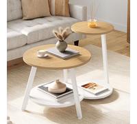 YITAHOME Mesa de Centro Redonda, Juego de 2 Mesas Auxiliares, Mesas Bajas Nido con Mesa Auxiliar en Forma de C, Mesa de Sofá con Espacio de Almacenamiento para Salón, Dormitorio, Natural