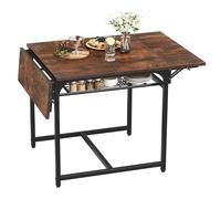 YITAHOME Mesa de Comedor Plegable, Mesa de Hoja de Gota Extensible con Estante de Almacenamiento y 4 Patas Ajustables, Asientos para 2-6 Personas, 120 x 78 x 75 cm, marrón rústico y Negro