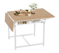 YITAHOME Mesa de Comedor Plegable, Mesa de Hoja de Gota Extensible con Estante de Almacenamiento y 4 Patas Ajustables, Asientos para 2-6 Personas, 120 x 78 x 75 cm, Roble Amarillo y Blanco