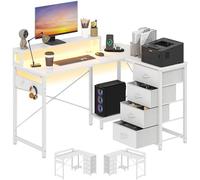 YITAHOME Mesa Escritorio con Estante de Almacenamiento de Bricolaje de 4 Niveles, Escritorio Ordenador con 2 Puertos USB y Enchufes para Oficina, Estudio, Sala de Estar, 130x100x75cm, Blanco