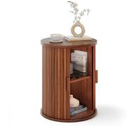 YITAHOME Mesa Redonda con Armario de Puerta corrediza, Mesa Auxiliar con Estante de Almacenamiento de 2 Niveles para Dormitorio, Comedor, Sala de Estar, Oficina en casa o apartamento, Mesa de café