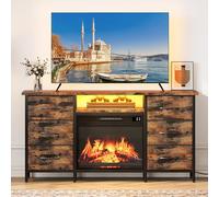 YITAHOME Mueble de TV con Chimenea Electrica, Chimeneas Electricas Decorativas, Mueble TV con 6 Cajones, LED para Televisiones 45-55", Estantería Multiusos con Cajoneras para Salón (Marrón)