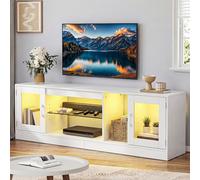YITAHOME Mueble de TV de 160 cm con 7 LED RGB, mueble bajo para TV con 2 armarios cerrados, 3 estantes abiertos y estante de cristal ajustable, moderno centro de entretenimiento para salón, 160 x 32 x