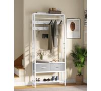 YITAHOME Perchero con almacenamiento de zapatos, árbol de pasillo de pie con banco y 2 cajones plegables, percheros industriales con 8 ganchos para pasillo, sala de estar, dormitorio, marco de metal