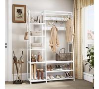 YITAHOME Perchero con Almacenamiento de Zapatos, Árbol de Pasillo Independiente con Banco Perchero Industrial con 5 Estantes Barra para Ropa para Dormitorio Sala de Estar Pasillo Entrada, Blanco