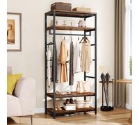 YITAHOME Perchero de Pie con Zapatero, Árbol de Pasillo con 4 Estantes, Barra Industrial para Ropa, Estantería para Guardar Ropa para entrada pasillo sala de estar, Marrón Rústico