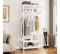 YITAHOME Perchero de Pie con Zapatero, Árbol de Pasillo con 4 Estantes, Barra Industrial para Ropa, Estantería para Guardar Ropa para entrada pasillo sala de estar, Blanco