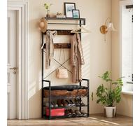 YITAHOME Perchero Zapatero, Perchero Recibidor, Mueble de Entrada con Banco Zapatero, con Cojín, 10 Ganchos Extraíbles, Almacenamiento Oculto,Diseño Separable, Pasillo Dormitorio Salón, Marrón