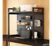 YITAYMLI Estante de Escritorio de Metal de 1/2/3 Niveles con Panel Perforado, Organizador de Escritorio DIY con Accesorios de Almacenamiento, para Mesa de Estudio.(Black Single Layer,60cm/2.6in)