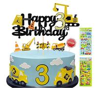 Yitla Decoración para tarta de 3º cumpleaños para niños, diseño de vehículo de ingeniería, decoración para tartas de excavadora con pegatinas infantiles