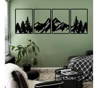 YiYa 4 Piezas Decoración de pared de metal Decoración de montaña y bosque Decoración de pared minimalista de metal negro Para el dormitorio de la sala de estar en el hogar
