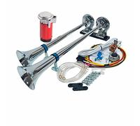 YIYIDA Bocina de aire para coche Camión 175db Bocina de automóvil color plateado 24V bocina de tono alto y bajo zinc cromado doble tubo con compresor rojo Car Horn para 24V coche yate camión etc