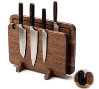 Yiyiring 1 soporte magnético de madera de acacia 2 en 1 con tabla de cortar extragrande de 15.5 x 10.5 pulgadas, afilador integrado, soporte magnético de doble cara para cuchillos para cocina en casa