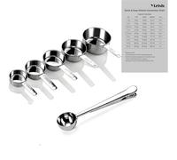 Yizish Tazas de medición de acero inoxidable y cuchara con clip, tabla de conversión de cocina Juego de 7 para ingredientes secos y líquidos