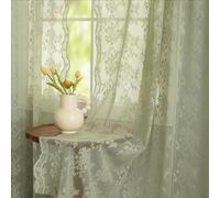 YJ YANJUN Cortinas verdes salvia para dormitorio, 132 cm de largo, 2 paneles, elegantes cortinas transparentes de encaje floral para ventanas pequeñas, privacidad y cocina, cortinas cortas para sala