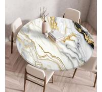YJSZY Mantel Antimanchas Redondo,Ajustable Textura De MáRmol Dorado,Manteles De Mesa Impermeables,Lavable,Reutilizable,Exterior Manteles para Comedor,JardíN,Cocina,Table Cover (Blanco,130cm)