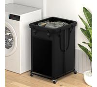 YKDIRECT Cesto grande para la colada de 150 L, con marco de metal y bolsillos extraíbles, diseño con ruedas, adecuado para dormitorio, baño, dormitorio, lavandería (negro)
