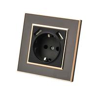 YKYNCJJT 1 Uds. Interruptor de luz Pared acrílico con Espejo Negro, botón Panel ignífugo Vintage, Entrada, vía, Interruptor basculante, Encendido/Apagado, CA 250V(1 Socket and 2 USB)
