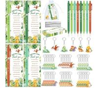 YLOLUL 180 piezas de dinosaurios Baby Shower Favors para invitados It's a Boy - Bolígrafos retráctiles de dinosaurio llaveros y tarjetas de felicitación a granel revelación de género recuerdos
