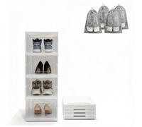 YLOVI Organizador de Zapatos para Armario 4 Alturas con 4 Bolsas Viaje. Almacenaje Zapatos. Cajas Transparentes para Zapatos. Zapatero plastico Extensible. Cajas de Zapatos