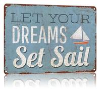 YLQUXEUV Vintage Motivational Quote Metal Sign Aluminum Art Plaque Let Your Dream Set Sail Rust Resistant Print Wall Decor For Home Office Garden 8 X 12 in