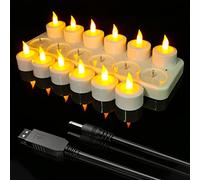 Ymenow Velas recargables por USB, 12 velas de té recargables sin llama, velas LED a pilas con estación de carga y cable USB para el hogar, bodas, Halloween, Acción de Gracias, decoraciones de Navidad