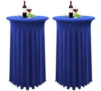 YMHPRIDE Set de 2 Azul Fundas elásticas para mesas Redondas de Bar con Falda, Ø 80-85 cm, Manteles de Cóctel para Mesas Altas,Mantel Redondo para Mesa Redonda Bar Boda Mantel de Banquete(80 x 110 cm)