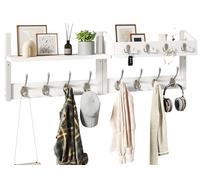 YMYNY 4 en 1 Perchero Pared con Estante, Blanco, HWS007W-2 | Percheros Pared con 12 Ganchos, Perchero Madera Pared para Entrada y Dormitorio para colgar Abrigos, Bufandas, Carteras y Más