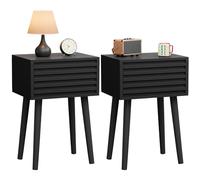 YMYNY Mesita de Noche, Juego de 2, Mesa Auxiliar de sofá, Estilo Mid-Century Moderno Canalizado, Cajón de Apertura por Presión, Patas de Madera Maciza, para Dormitorio, Salón, Negro HST018B-2