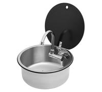 YNAADYH RV Fregadero de Cocina con Grifo Plegable - Fregadero de Cocina con RV de Acero Inoxidable - Fregadero Redondo Plegable y Grifo Combinado W/Tapa - Fregadero de Cocina de Bar 15 X 17 In