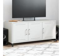YNGBHFNOP Acero Laminado en frío Expositor salón 100 5x39x43 5 cm Blanco | Mueble para TV acero laminado en frío blanco 100,5x39x43,5 cm con ruedas y 3 puertas resistente para salón y dormitorio