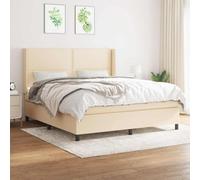 YNGBHFNOP De muelles ensacados con cabecero Ajustable 180x200 cm Crema | Cama Box Spring 180x200 con Colchón de Muelles Ensacados y Cabecero Ajustable, Base de Cama de Tela Crema con Topper, Sommier