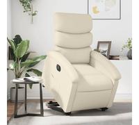 YNGBHFNOP Eléctrico reclinable elevable para Ancianos Cremas 70x92x99 5 cm | Sillón reclinable elevable eléctrico de cuero sintético crema para personas mayores con masaje y mando a distancia, relax TV