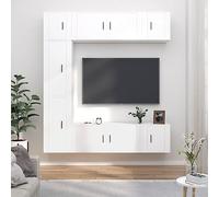 YNGBHFNOP Madera contrachapada Montaje en Pared Blanco 100 x 34 5 x 40 cm | Set de muebles para TV 7 piezas madera contrachapada blanco montaje pared modular estante multimedia