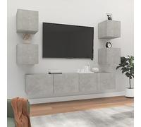 YNGBHFNOP Madera contrachapada Montaje en Pared Clásico Gris 80x30x30 cm | Set de muebles TV 6 piezas flotante madera contrachapada gris hormigón para salón moderno con estante montaje pared ahorra