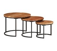 YNGBHFNOP Madera Maciza de Acacia apilables diseño clásico Marrón 3 Piezas | Mesas apilables 3 piezas madera maciza de acacia con marco de hierro negro, juegos de mesas nido auxiliares para sala de