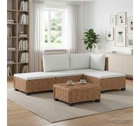 YNGBHFNOP Ratán Natural Caoba Modular Interior Exterior 67x60x30cm Marrón | Conjunto de Lounge de Ratán Natural con Cojines GENDT, Sofá Modular Exterior con Mesa y Puf, 3 Plazas para Jardín Terraza