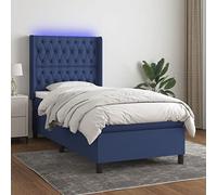 YNGBHFNOP Tela Transpirable cabecero Ajustable Luces LED Azul 203x83x118 cm | Cama Box Spring 80x200 con Colchón de Muelles Ensacados, Cabecero Ajustable y Luces LED RGB, Base Tapizada Azul con Topper y