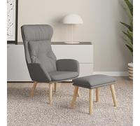 YNGBHFNOP Tela Transpirable Madera Maciza de Caucho Gris 70x77x94 cm | Sillón de relax con taburete tela gris claro, butaca reclinable con reposapiés, sofá individual con estructura metálica y