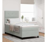 YNGBHFNOP Terciopelo Cabecero Ajustable Gris Claro 203 x 80 x 128 cm | Cama Box Spring Gris Claro 80x200 cm Terciopelo con Cabecero Ajustable y Somier de Madera, Base Tapizada con Muelles