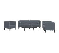 YNGBHFNOP Terciopelo Chesterfield Relax Hogar Gris 3 Piezas | Set de sofás Chesterfield 3 piezas con cojines terciopelo gris oscuro, sala moderna, sillón y sofás de 2 3 plazas con patas