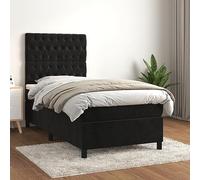 YNGBHFNOP Terciopelo Suave cabecero Ajustable 80x200 cm Negro | Cama Box Spring 80x200 cm con Colchón de Muelles Ensacados, Terciopelo Negro con Cabecero Ajustable y Topper, Base Tapizada
