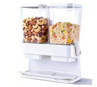 YNNHUDEEP Juego de 2 dispensadores de cereales de 3 l, herméticos, recipientes de gran capacidad, almacenamiento automático de arroz, recipientes transparentes con tapa para cereales, aperitivos