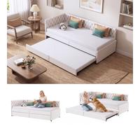 YNYHTER Sofá Cama de Matrimonio,Sofá Cama Extensible 90/180x200cm Sofa Cama de 2 Plazas Cama De Invitados Cama de Día Extensible Sofa Cama Multifuncional,sin colchón (Beige+Terciopelo, 90/180x200cm)