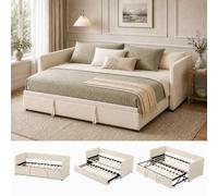 YNYHTER Sofá Cama de Matrimonio,Sofá Cama Extensible 90/180x200cm Sofa Cama Nido Doble Sofa Cama de 2 Plazas Camas de Día Extensible Sofas Camas Multifuncional,Sin Colchón (Beige, 90/180x200cm)