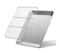 Yoassi Bandeja de Horno de Acero Inoxidable, 35 x 27 x 2cm, Bandeja Rectangular con Rejilla de Enfriamiento, Bandeja Rectangular de Acero Inoxidable Asador para Hornear, Freír, Apto para Lavavajillas