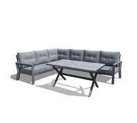 Yoevu - conjunto de jardín 7 plazas | aluminio resistente al óxido | sofá esquinero modular | cojines desenfundables | mesa amplia y funcional, extra grande (gris)