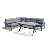 Yoevu - conjunto de jardín 7 plazas | aluminio resistente al óxido | sofá esquinero modular | cojines desenfundables | mesa amplia y funcional, extra grande (gris)