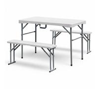 Set de picnic con mesa plegable y 2 bancos, 113x62x71cm, blanco, plástico, rectangular, plegable, moderno